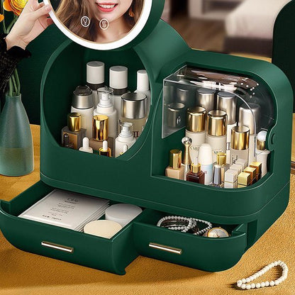 Makeup Storage Organizer Box with LED Lighted Mirror - Stylish & Practical