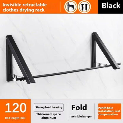 Punch-Free Space Aluminum Foldable Wall Hanger - Retractable & Invisible Clothes Rack