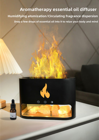 Flame Humidifier & Aromatherapy Machine - 3D Crystal Salt Stone Atmosphere Lamp