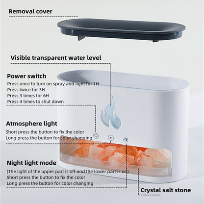 Flame Humidifier & Aromatherapy Machine - 3D Crystal Salt Stone Atmosphere Lamp