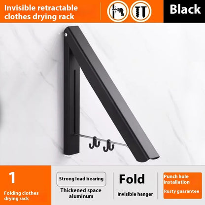 Punch-Free Space Aluminum Foldable Wall Hanger - Retractable & Invisible Clothes Rack