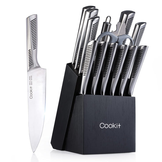 15-Piece Kitchen Knife Set with Block - German Stainless Steel Chef Knives & Accessories