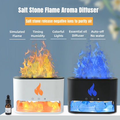 Flame Humidifier & Aromatherapy Machine - 3D Crystal Salt Stone Atmosphere Lamp