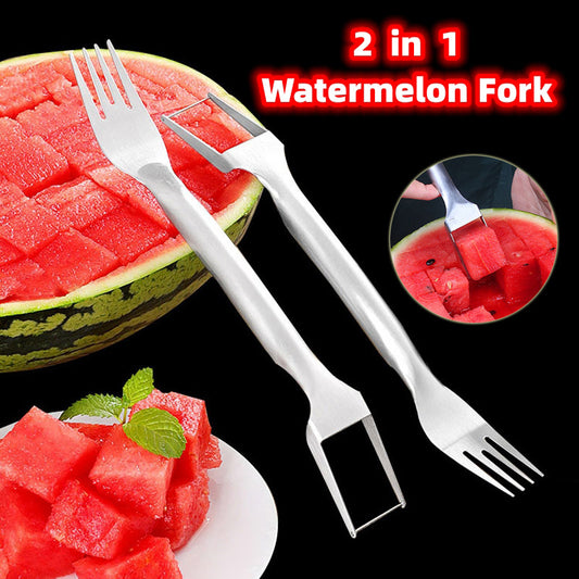 2-in-1 Watermelon Fork & Slicer - Multi-purpose Stainless Steel Fruit Cutter & Divider