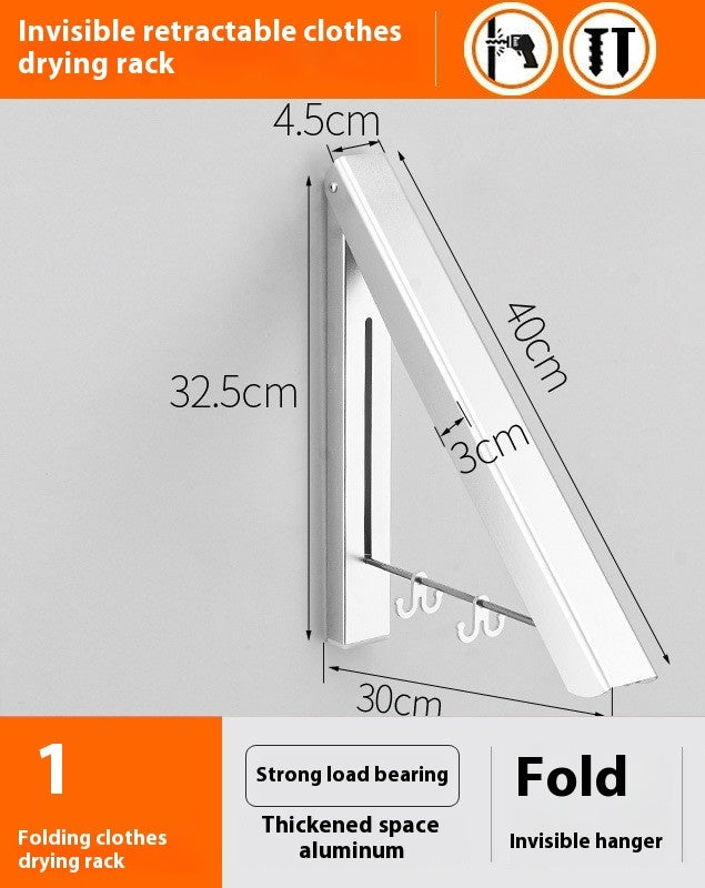 Punch-Free Space Aluminum Foldable Wall Hanger - Retractable & Invisible Clothes Rack