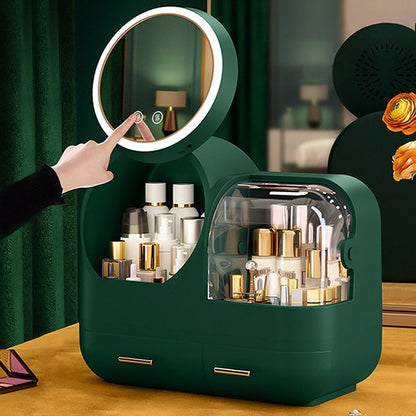 Makeup Storage Organizer Box with LED Lighted Mirror - Stylish & Practical