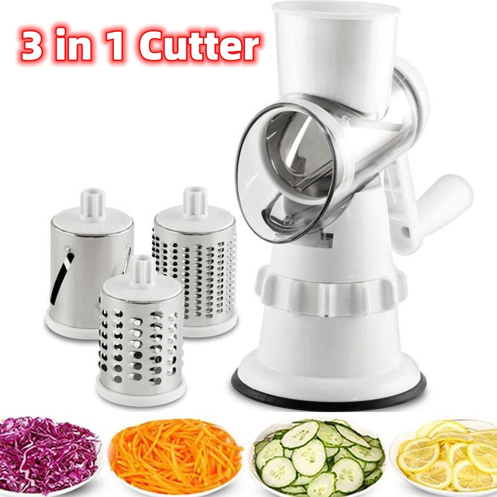 3-in-1 Vegetable Slicer & Grater - Manual Kitchen Cutter, Chopper & Shredder