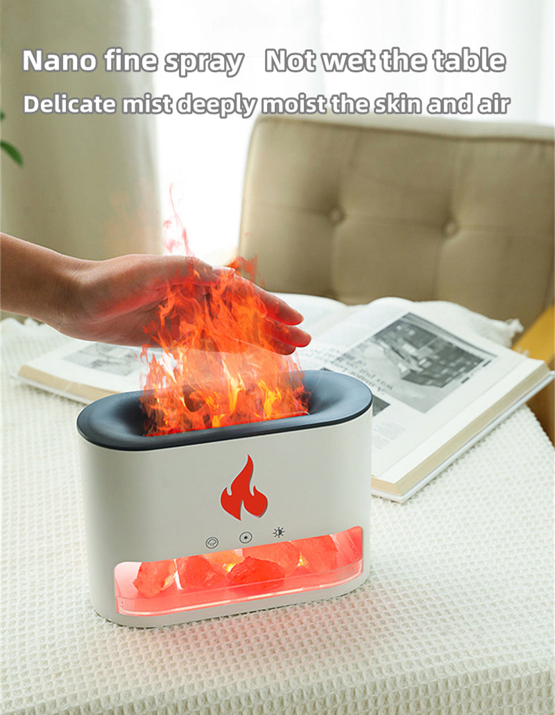 Flame Humidifier & Aromatherapy Machine - 3D Crystal Salt Stone Atmosphere Lamp