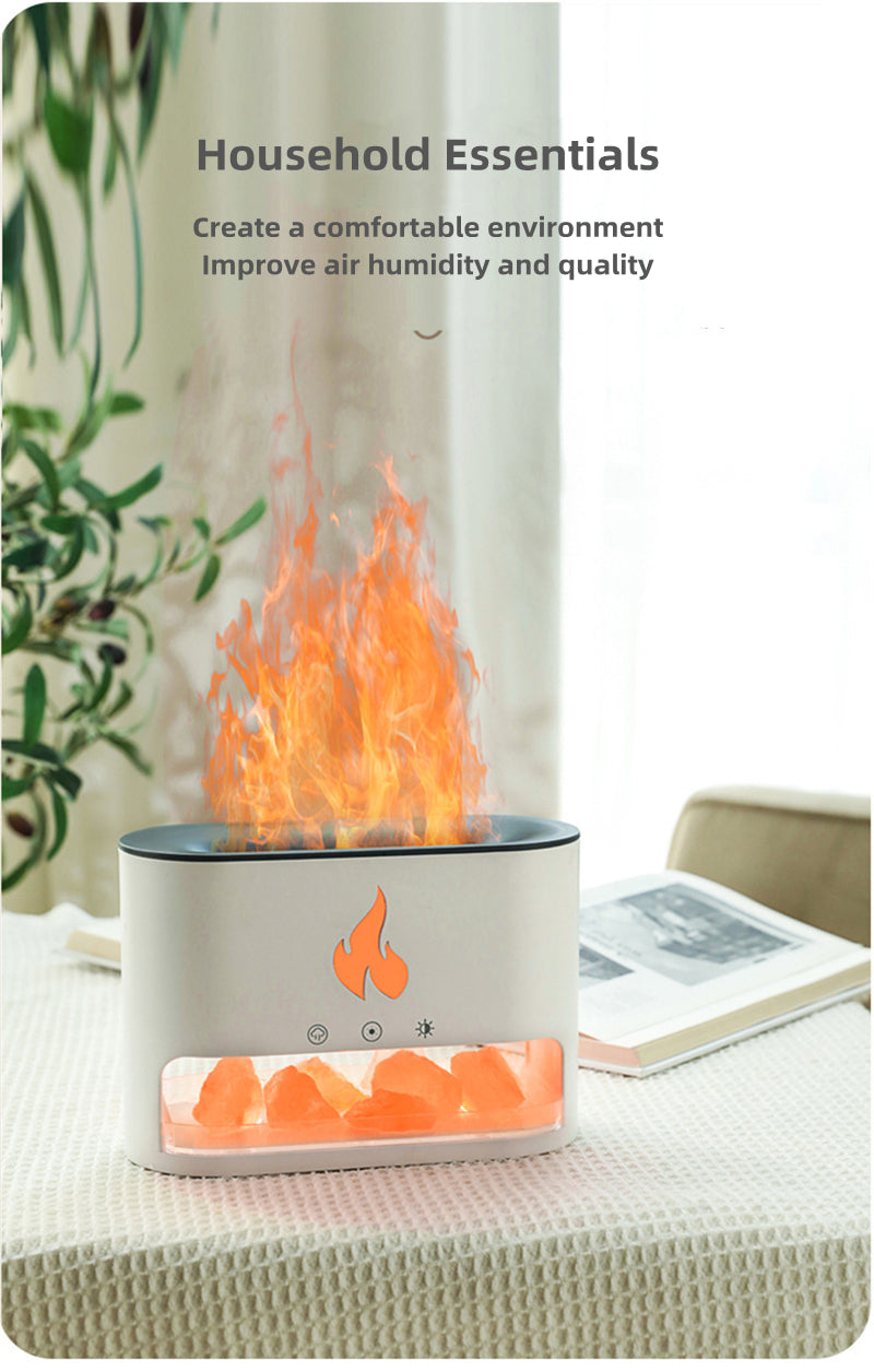 Flame Humidifier & Aromatherapy Machine - 3D Crystal Salt Stone Atmosphere Lamp