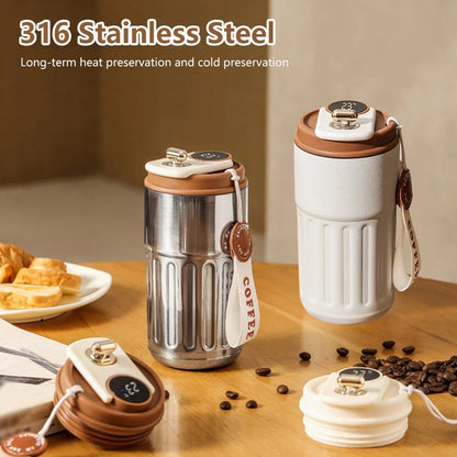 Smart Digital Thermal Bottle - Portable Stainless Steel Insulated Coffee Mug