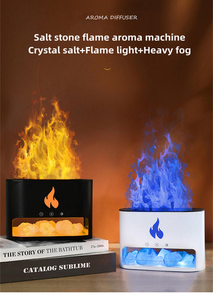 Flame Humidifier & Aromatherapy Machine - 3D Crystal Salt Stone Atmosphere Lamp