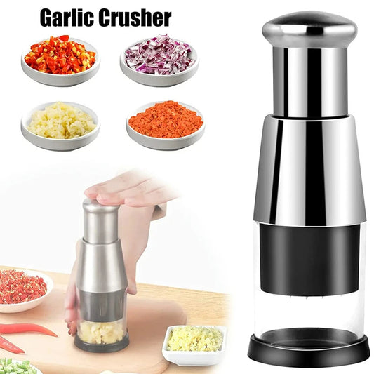 Garlic Crusher & Onion Chopper - Manual Vegetable Press for Easy Food Prep