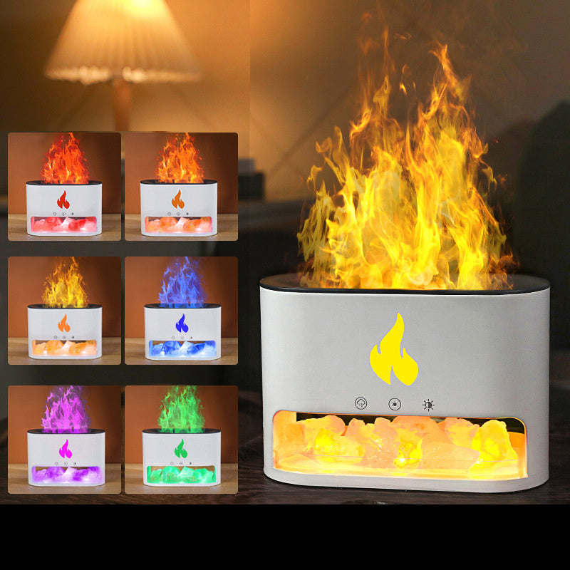 Flame Humidifier & Aromatherapy Machine - 3D Crystal Salt Stone Atmosphere Lamp